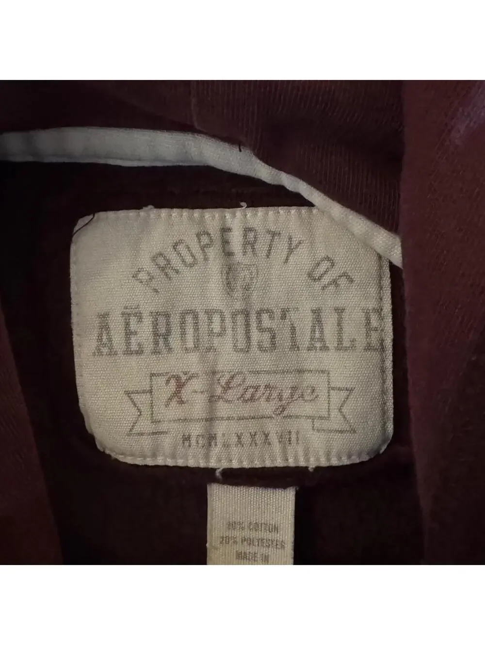 Men’s Aéropostale Hooded Sweatshirt Maroon Size Extra Large XL